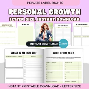 PLR Self Growth Journal Bundle: 300+ Page Canva Editable, KDP Interior, Printable Prayer, Gratitude & Self-Care Templates w/ Resell Rights