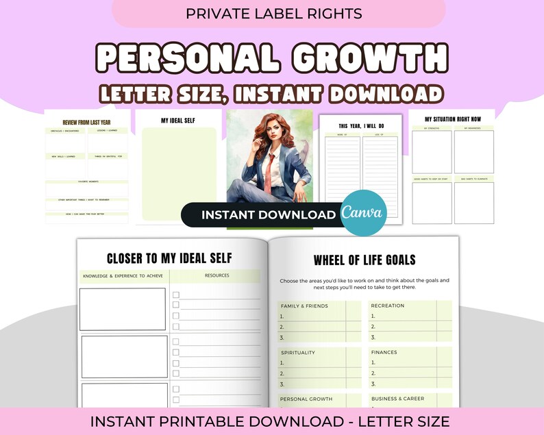 PLR Self Growth Journal Bundle: 300+ Page Canva Editable, KDP Interior, Printable Prayer, Gratitude & Self-Care Templates w/ Resell Rights