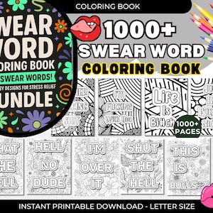 1000 Adult Swear Cuss Words Coloring Pages, printable Coloring Book Funny Savage Swear Word Quote Mandala, Stress Relief, Digital Colouring