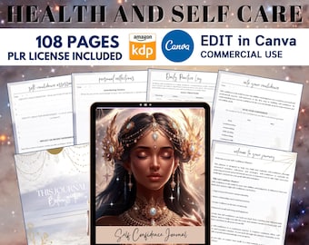 PLR MRR Self Confidence Journal for Black Girl, Resell Rights Canva Editable Template for KDP Self Care Habit Skin Care Private Label Rights