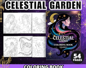 Witch Coloring Book for Adults, Celestial Witch Coloring Pages | Mystic Coloring Book | Witch Aesthetic, Magic Coloring Book, Crystals Tarot