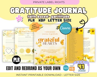 PLR Gratitude Journal 30 Day Journal Commercial Use, Printable, Canva Editable Template, Daily Faith-Based Gratitude Journal