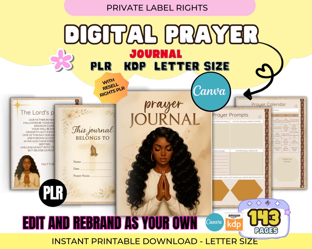Digital Prayer Journal for Black Girls: Canva Template, Resell Rights ...
