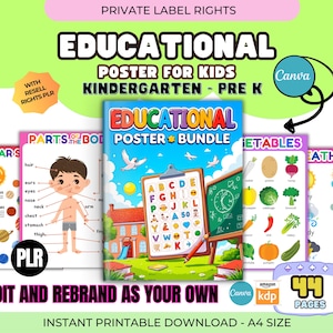 Paket med 43 pedagogiska posters: Canva-redigerbar, PLR-återförsäljning, förskoleklass - dagis (digital nedladdning)