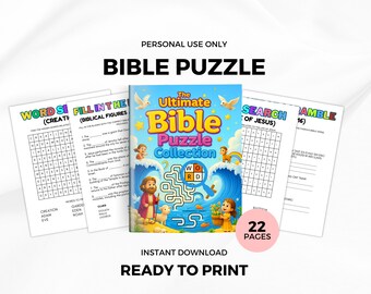 Bible Puzzle Games Printable, 20+ Fun Christian Activities Coloring, Maze, Wordsearch for Kids, Church, Family, Sunday School, PDF download