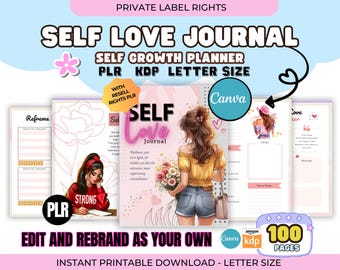PLR Self Love Journal: 100-Page Canva Template, KDP Interior (Commercial Use/Resell Rights)