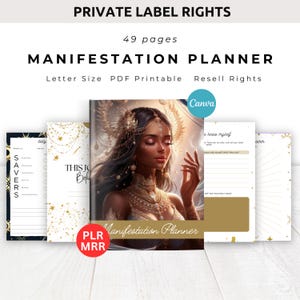 Manifestation Planner for Black Girl Celestial, Resell Right Canva Editable Template KDP Affirmation Gratitude Positive Vision Printable MRR