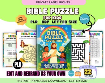Bible Puzzle PLR Canva Editable for Kid Preschool Worksheet Christian Game Word Search Bible Quiz Maze Sunday School Commercial Right resell