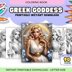 Greek Goddess Coloring Pages: Grayscale Coloring Book For Adults (PDF Download 8.5x11 in