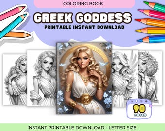 Greek Goddess Coloring Pages: Grayscale Coloring Book For Adults (PDF Download 8.5x11 in