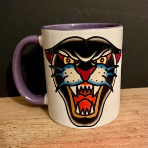 American traditional panther tattoo flash mug