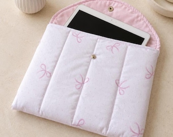 Coquette iPad / Tablet Sleeve - Pink Bow Fabric, Padded Cotton Case with Snap Closure