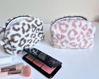 Leopard Faux Fur Makeup Bag, Travel Toiletry Organizer