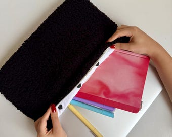 Coquette Black Plush Laptop Sleeve, Quilted Heart Lining