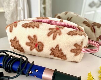Handmade Sherpa Dyson Airwrap Bag – Gingerbread Travel Makeup Organizer
