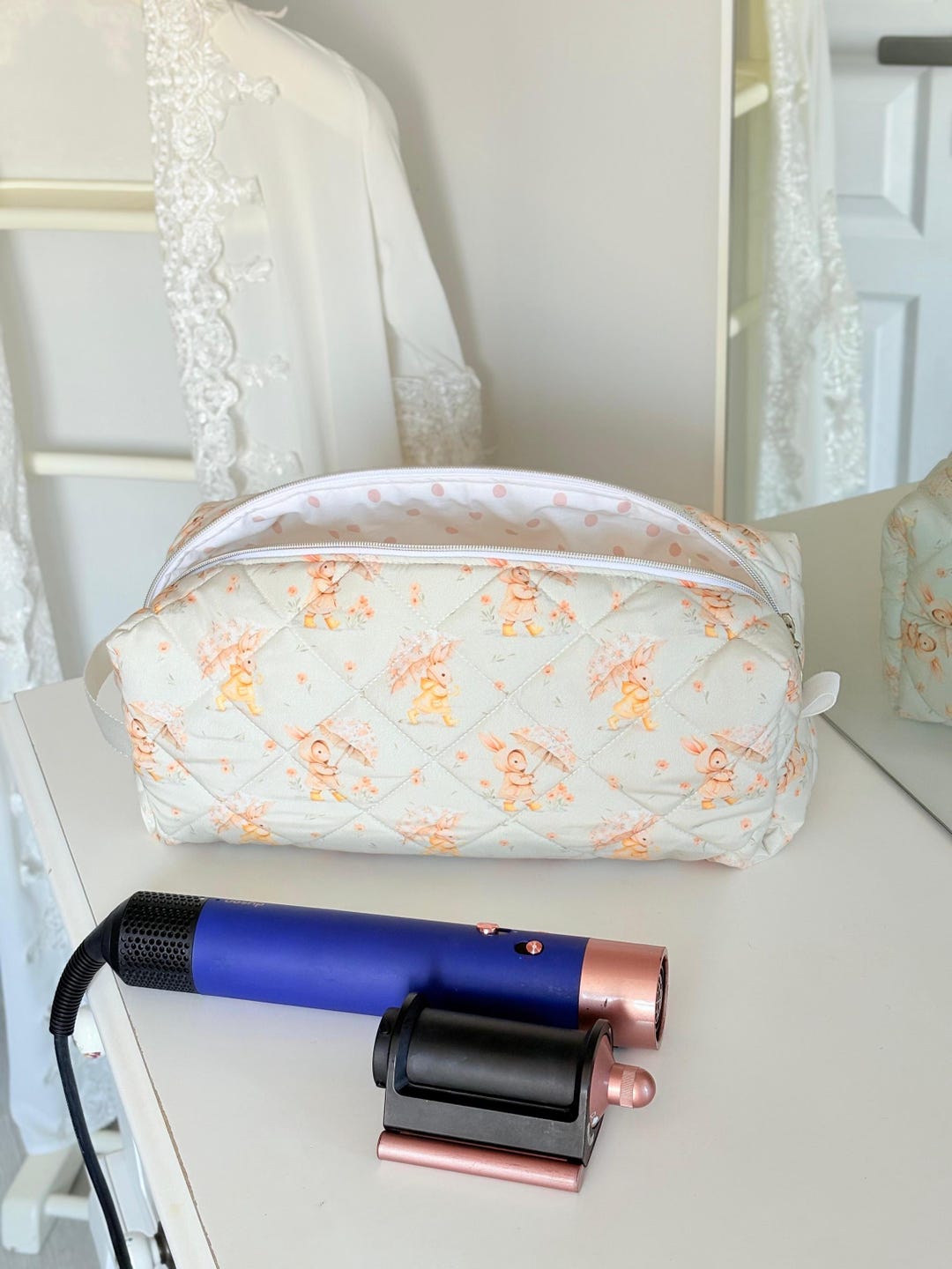 Waterproof Fabric Cute Rabbit Pattern Hair Tool Bag - Quilted Dyson ...