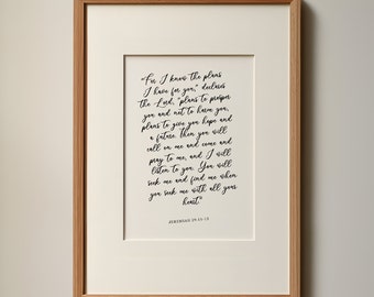 Geremia 29:11-13 Stampa artistica da parete con le Scritture / Perché io conosco i piani / Stampabile minimalista cristiana / Bianco e nero / DOWNLOAD DIGITALE