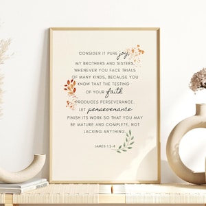 Christian wall art printable James 1:2 Consider It Pure Joy | Bible verse art print for your living room wall | Watercolor art