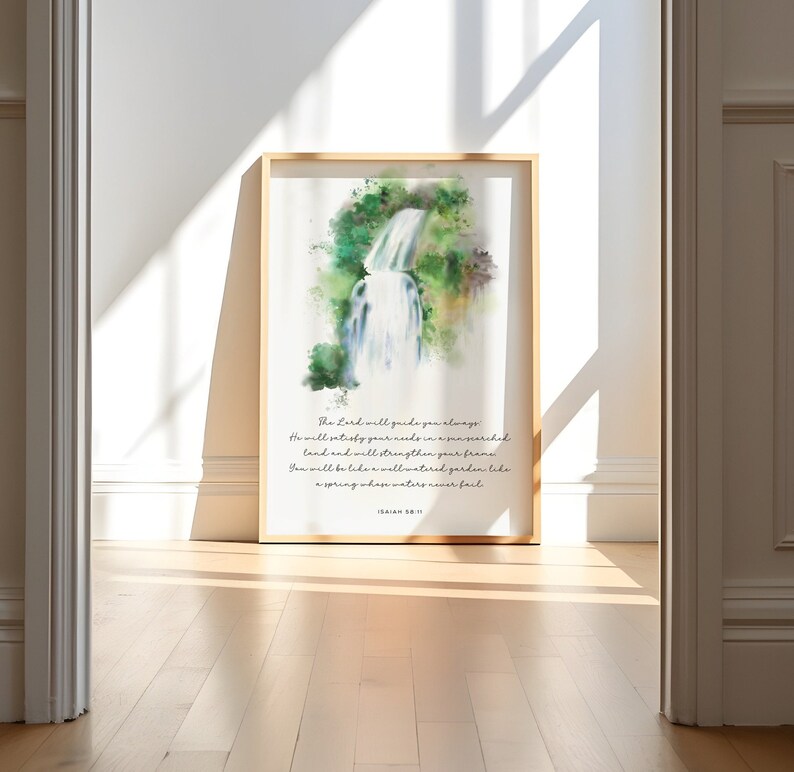 Waterfall Scripture Isaiah 58:11 Scripture Wall Art | Hand-drawn Waterfalls Watercolor ...