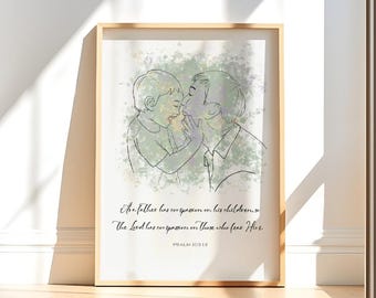Christian Printable Art for Father's Day; Father and Son artwork with bible verse PSALM 103:13; Christian Gift; DIGITAL DOWNLOAD