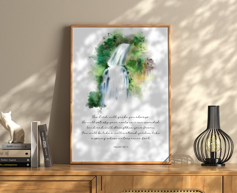 Waterfall Scriptures Isaiah 58:11 Scripture Wall Art | Hand-drawn Waterfalls Watercolor ...