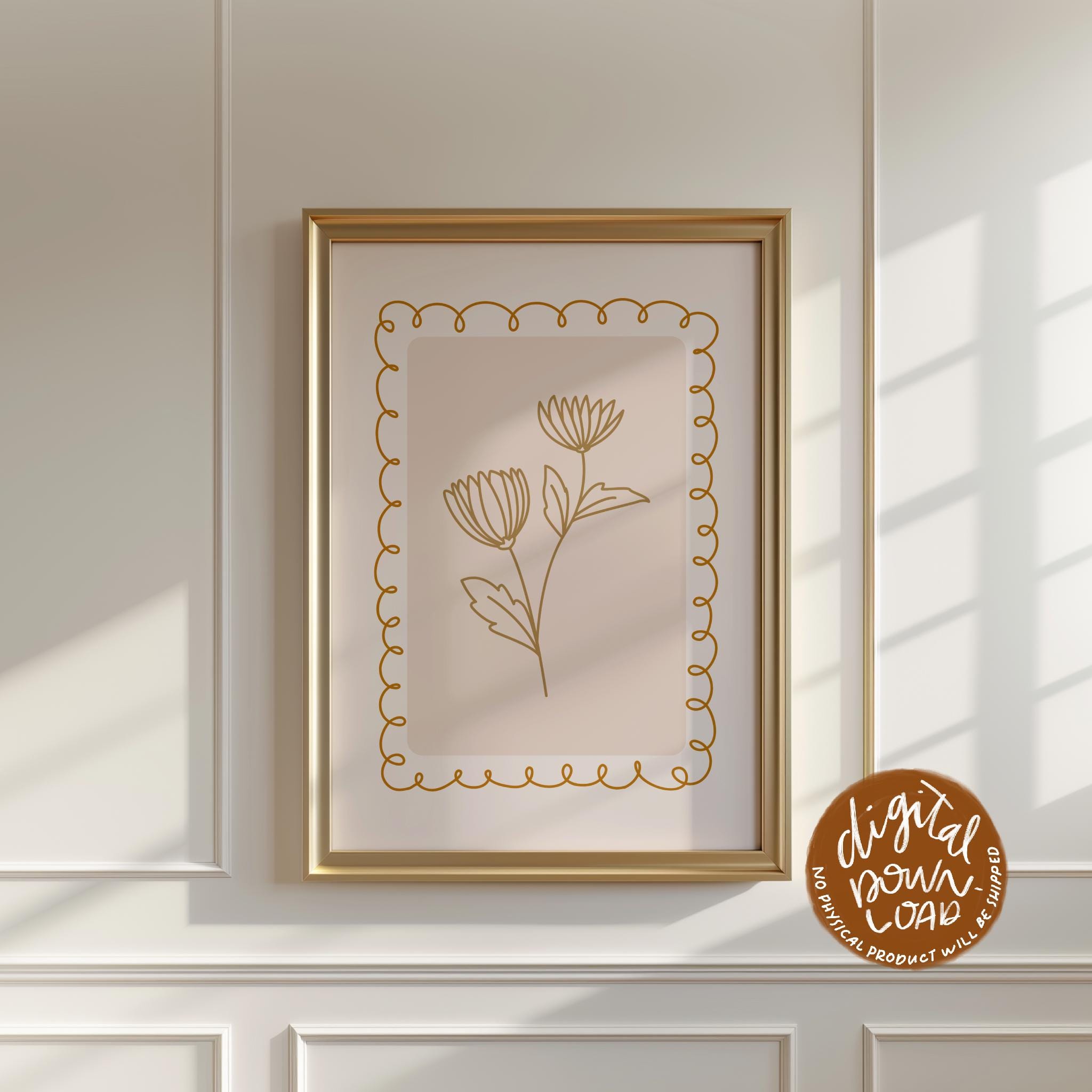 Minimalist Flower Line Art Print • Neutral Floral Wall Art • Boho ...
