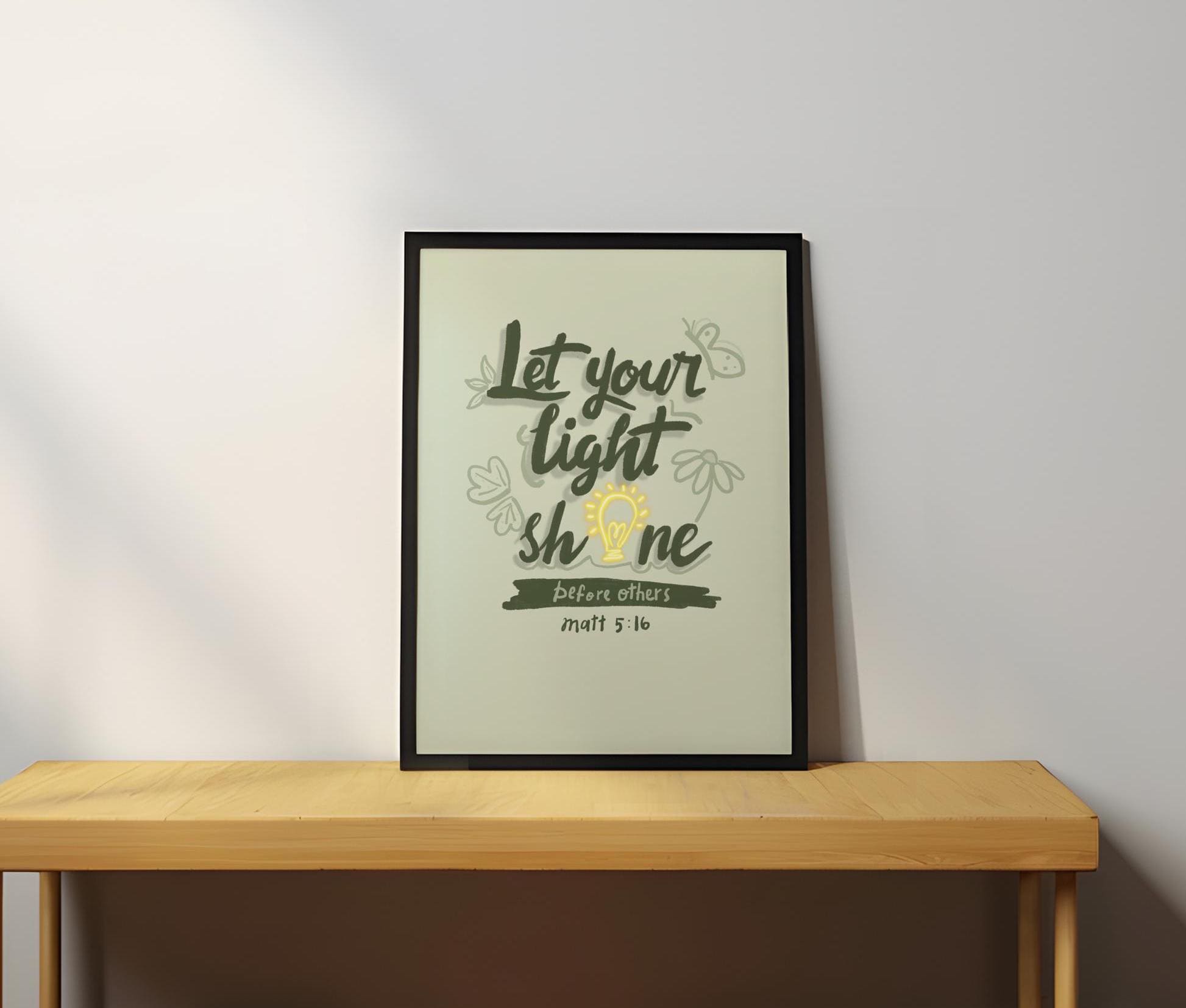 Let Your Light Shine Typography Bible Verse Wall Art; Matthew 5:16 ...