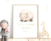 Hand-drawn Christian Printable Wall Art; Sheep watercolor with bible verse Psalm 23:1; The Lord is my shepherd; DIGITAL DOWNLOAD