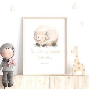 Christian Printable Wall Art for kids room; Sheep watercolor with bible verse Psalm 23:1; The Lord is my shepherd; DIGITAL DOWNLOAD