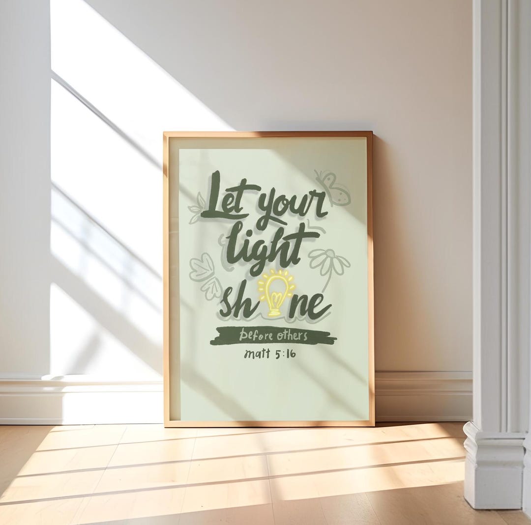 Let Your Light Shine Typography Bible Verse Wall Art; Matthew 5:16 ...