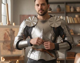 Handmade Medieval Knight Half Armour Suit – 18 Gauge Steel Wearable Cuirass, Breastplate & Full Arm Guard Set for LARP, Cosplay Reenactment