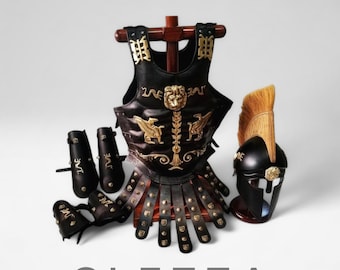 Full Roman Gladiator Armor Set | Steel Muscle Cuirass Corinthian Helmet Leather Greaves Arm Guards | Adjustable Wearable Cosplay LARP