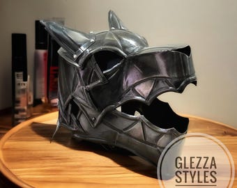 Medieval Blackened Wolf Helmet | 18 Gauge Steel Full Face Armor | Wearable Direwolf Cosplay LARP Costume | Gothic Fantasy Halloween Gift