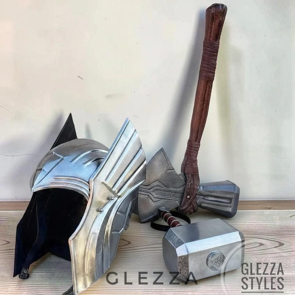 Thor Stormbreaker Axe Mjolnir Hammer Winged Helmet Set | Aluminum