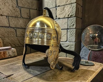 Roman Celtic Montefortino Helmet with Plume | Solid Steel Brass Finish Legio Armor | Wearable Medieval Gladius Cosplay LARP Veteran Gift