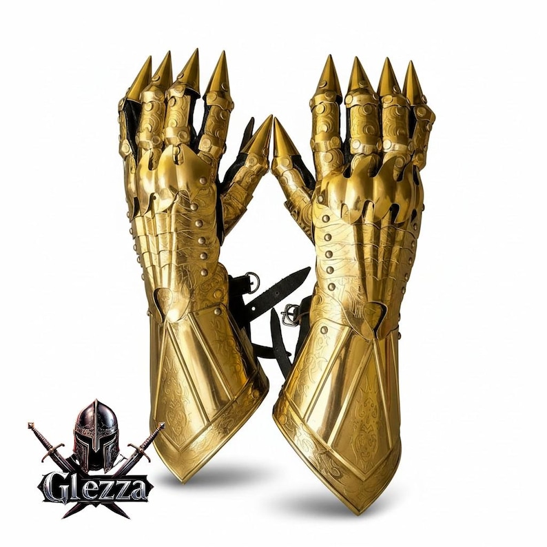 Middeleeuwse ridderhandschoenen - Handbescherming gepolijst staalpantser - Gothic Crusader-handschoenen voor Halloween-kostuum, LARP en cosplay afbeelding 12