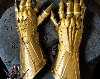 中世の騎士のガントレットグローブ - 磨き上げられたスチール製の鎧の手の保護 - ハロウィンのコスチューム、LARP、コスプレ用のゴシック十字軍のガントレット