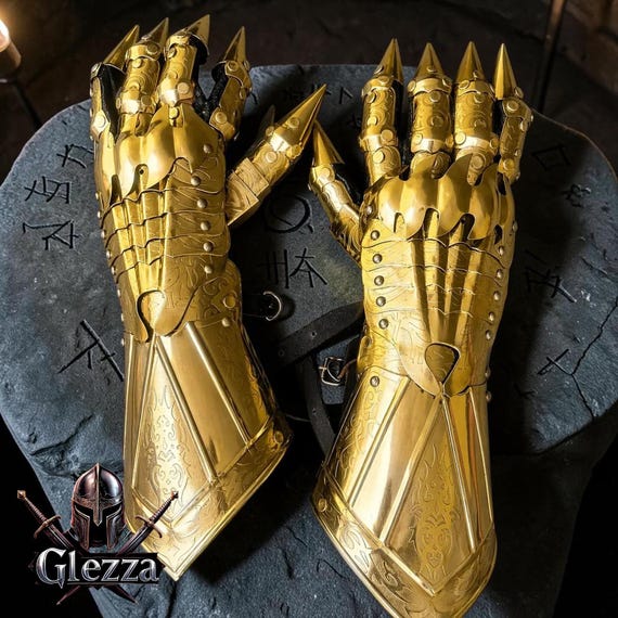 Medieval Knight Gauntlet Gloves - Polished Steel Armor Hand Protection - Gothic Crusader Gauntlets for Halloween Costume, LARP & Cosplay
