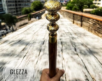Handmade vintage victorian Solid Brass Handle Antique Look Wooden Walking Stick gift for family halloween christmas gift Cosplay steampunk