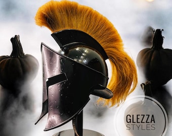 Halloween Edition 18 Gauge Steel Ancient Warrior Helmet – Wearable Medieval Armor Helmet with Golden Plume for LARP, Cosplay & Halloween