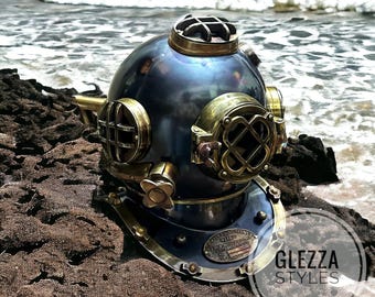 18" US Navy Mark V Diving Helmet | Antique Brass Scuba Diver Helmet Replica | Marine Nautical Deep Sea Decor, Wearable Costume Gift