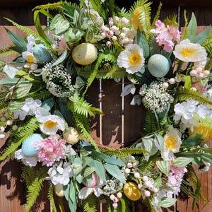 Easter Wreath, Easter Egg Wreath, Spring Wreath, Spring Grapevine Wreath, Spring Flower Wreath,