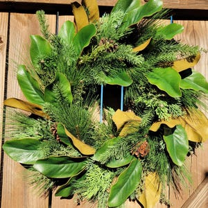 Winter Long Pine & Pinecone Wreath, Magnolia, Juniper Cedar, Christmas Rustic Pine Wreath, Front Door Hanger,