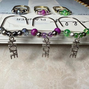 HOPE Charm Beaded Paperclip Set with Matching Companion Clip - Handmade Planner, Journal, Scrapbook Accessory, Gift for Inspiration