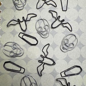Bats, Skulls and Coffin Paperclips, Gothic Stationery, Halloween Desk Accessories, Spooky Office Supplies, Unique Planner & Journal Clips