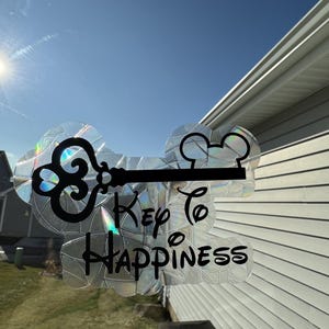 Key to Happiness Mouse Ears | Rainbow Prism Suncatcher | Window Static Cling | Window Film | Sun Catcher