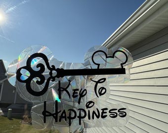 Key to Happiness Mouse Ears Static Cling Suncatcher - Handmade Window Decoration, Sun Catcher, Whimsical Home Décor, Gift