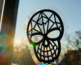 Skull Suncatcher, Gothic Window Hanging, Day of the Dead Decor, Spooky Home Accent, Halloween Gift, Sun Catcher, Removable, Reusable