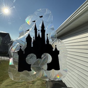 Castle Mouse Silhouette | Rainbow Prism Suncatcher | Window Static Cling | Window Film | Sun Catcher
