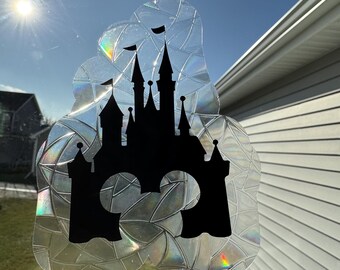 Mouse Castle Silhouette Static Cling Suncatcher - Fairytale Window Sun Catcher, Magical Glass Decor, Whimsical Home Accent Gift